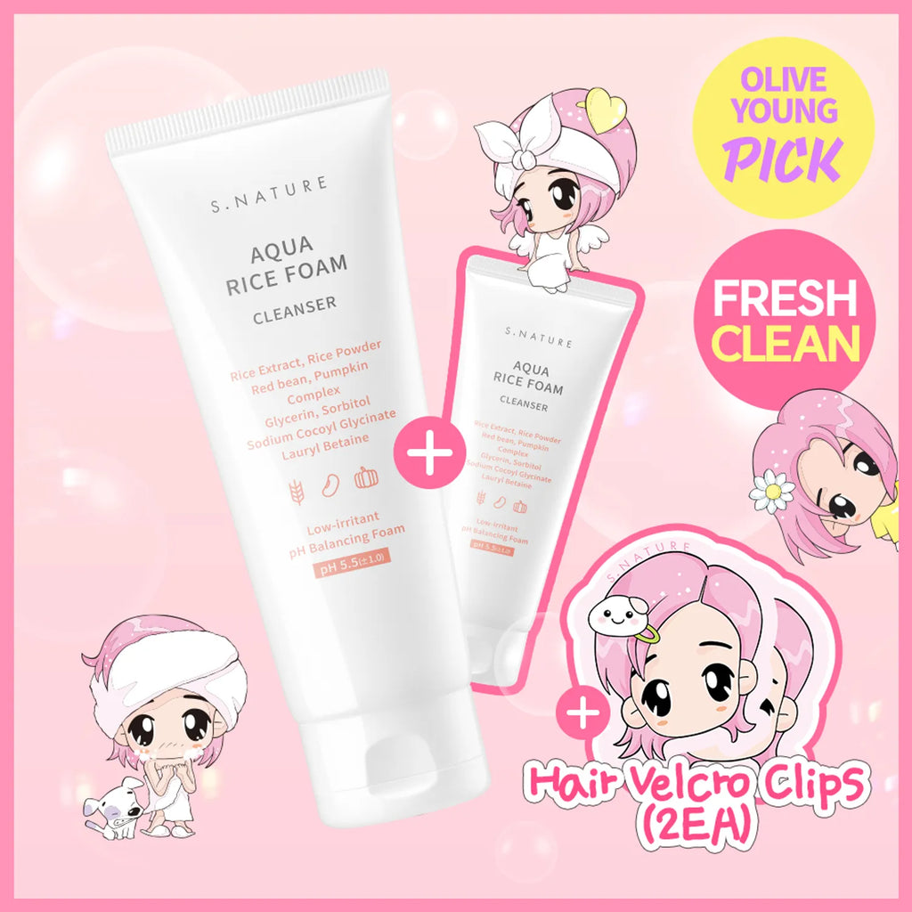 [Valen EDITION] S.NATURE Aqua Rice pH-Balancing Foam 160ml Set (+20ml+Hair Velcro Pad 2ea)