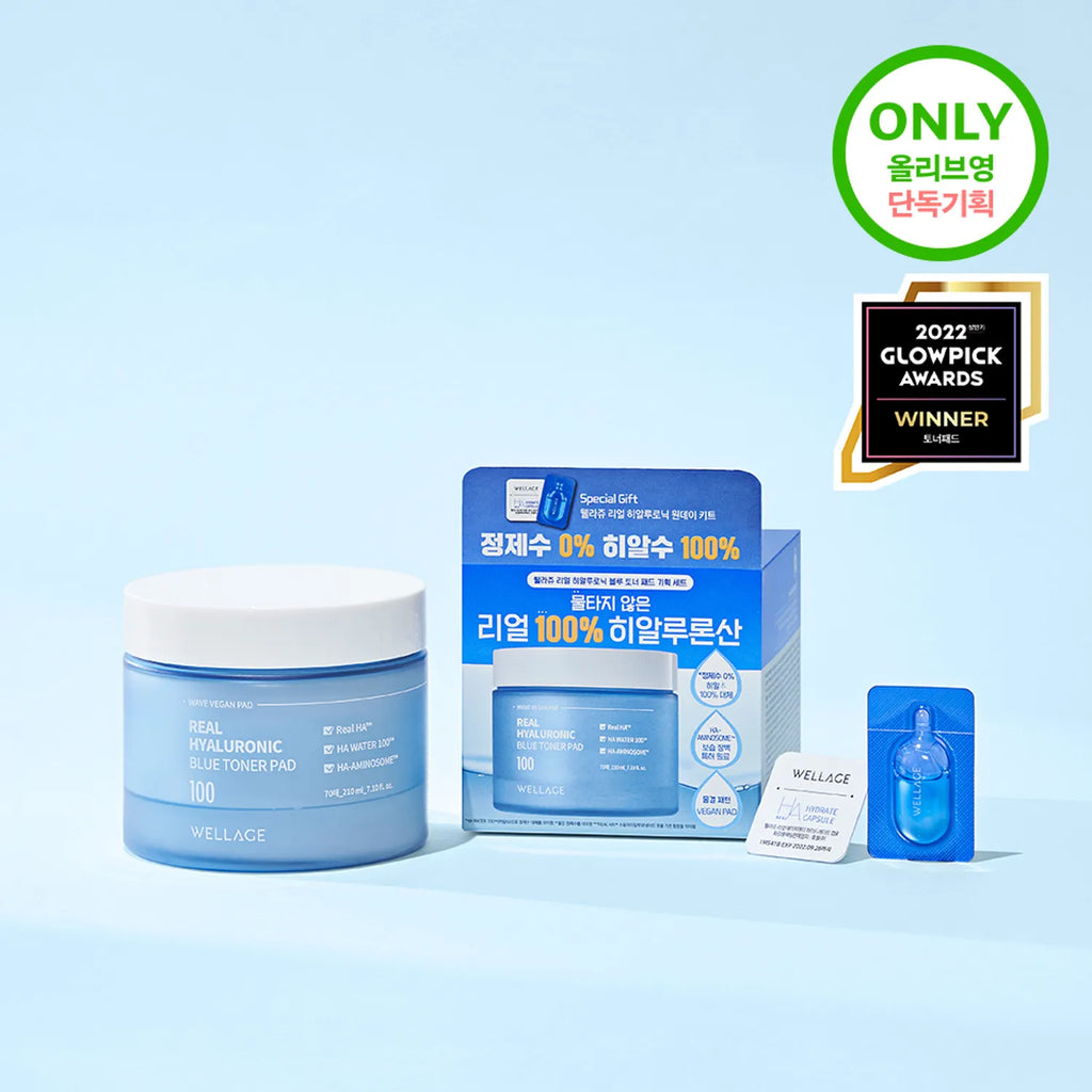 WELLAGE Real Hyaluronic Blue Toner Pad Special Set (70 Sheets + One Day Kit 1ea)