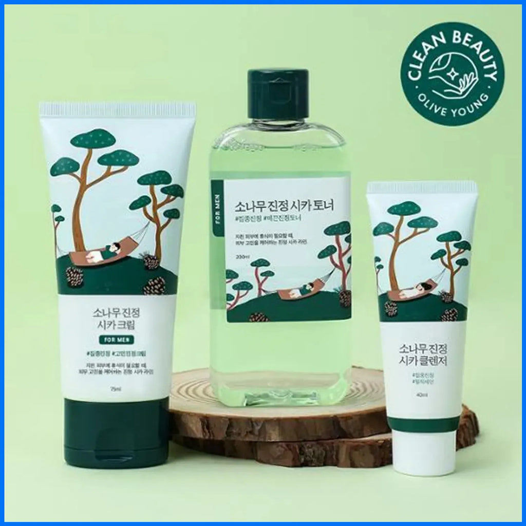 ROUND LAB For Men Pine Calming Toner/Cream Set (+Cleanser 40mL)