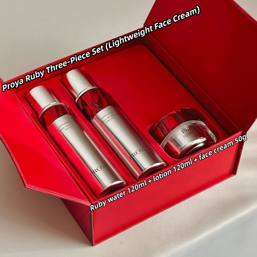 PROYA Ruby Set: Toner, Emulsion, and Cream - a three-piece set for hydration, moisturizing, reducing wrinkles, firming, and anti-aging.