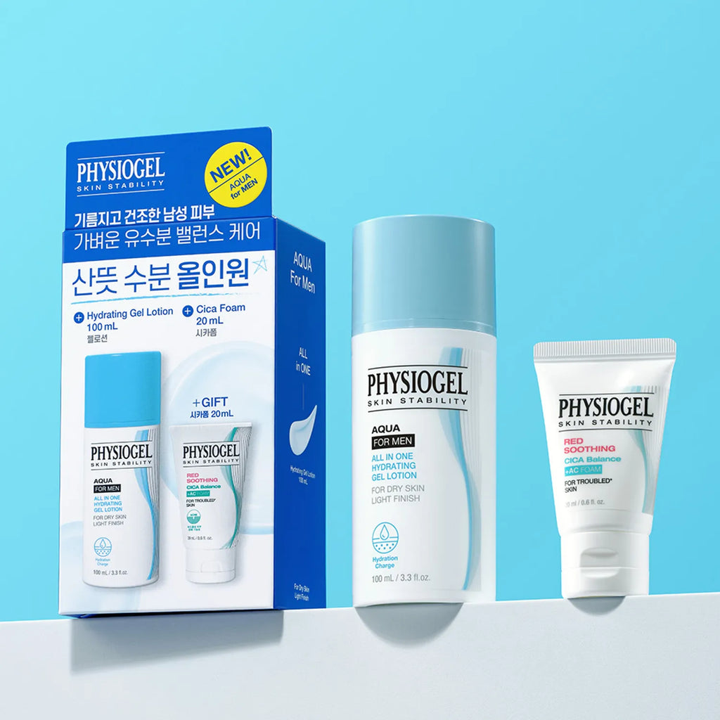 PHYSIOGEL Aqua For Men All In One Hydrating Gel Lotion 100ml Set (+Cica Foam 20ml)