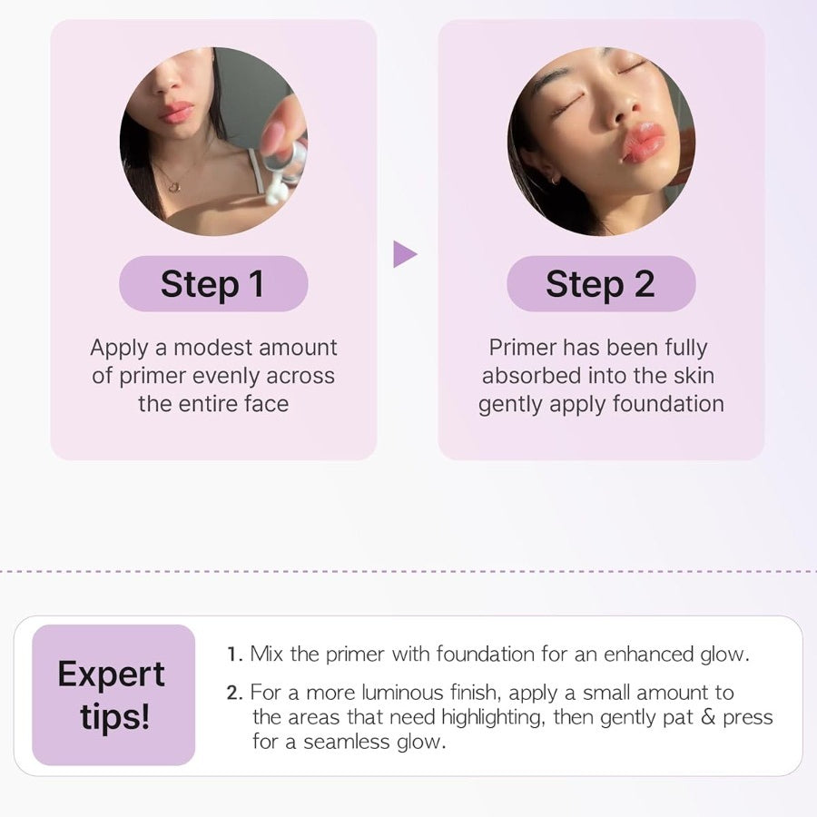 VDL Lumilayer Primer (Glowy Finish, 1.01fl oz) - Illuminating Pearl Makeup Base for Glowing Skin. Korean Makeup. Hydrating Radiance