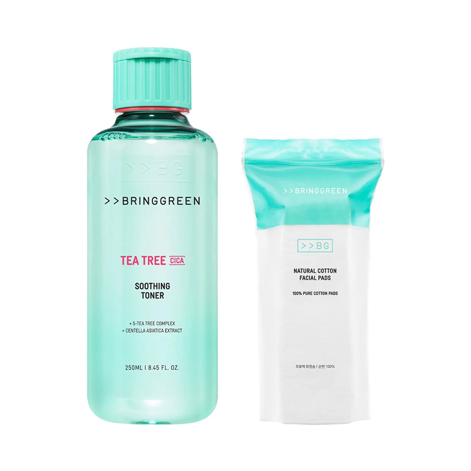 BRINGGREEN Tea Tree Cica Soothing Toner 500ml Set (+Cotton Pads)
