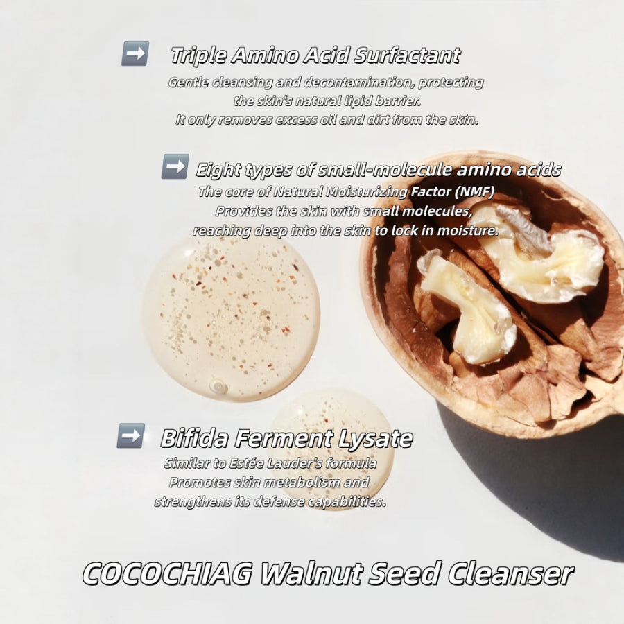 Cocochi Walnut Cleansing and Healing Amino Acid Facial Cleanser, foaming, gentle, removes blackheads, 120ml