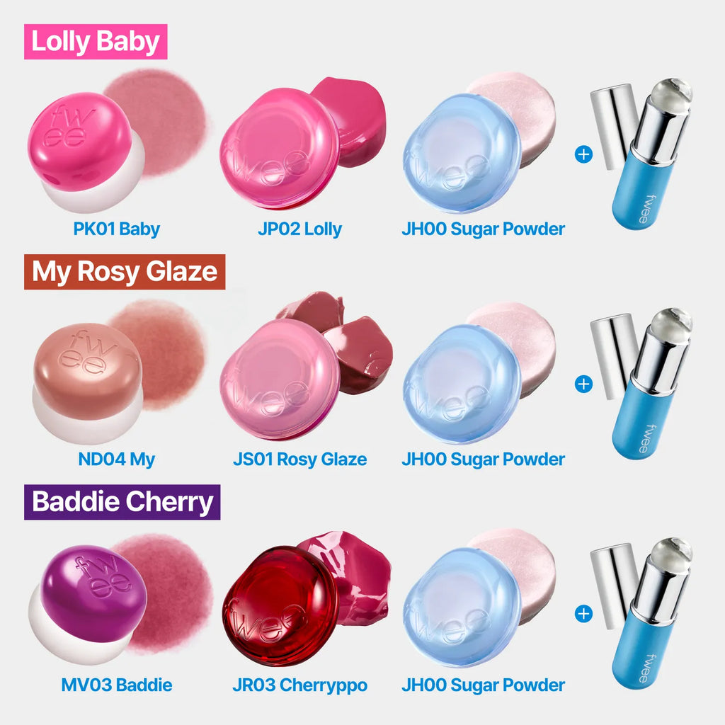 fwee TRIPLE Lip&Cheek Pots & Jumbo Brush Set (2 options)