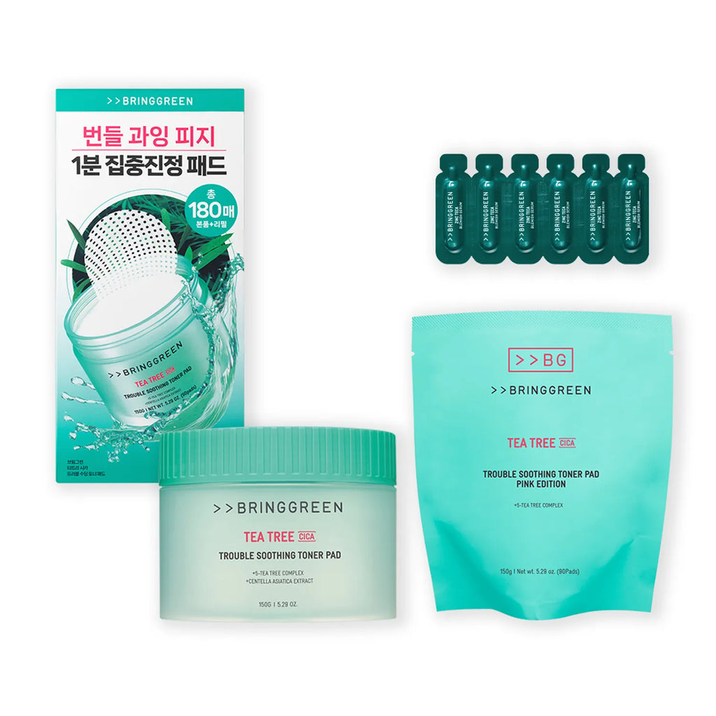 BRINGGREEN Tee Tree Cica Trouble Soothing Toner Pad 90P Refill Set (+Blister 6P)