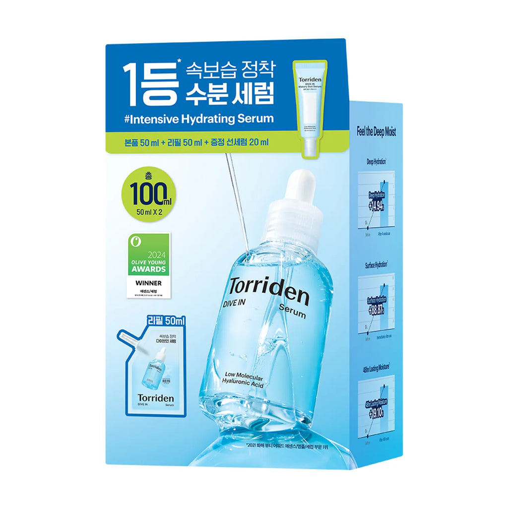 Torriden Dive-In Low Molecular Hyaluronic Acid Serum 50ml Refill Set (+Sun Serum 20ml)