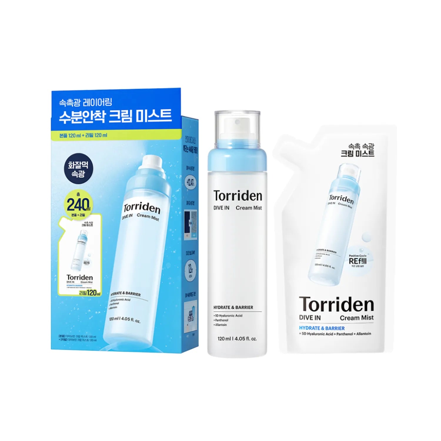Torriden Dive In Low Molecular Hyaluronic Acid Cream Mist 120ml Refill Set (+Refill 120ml)