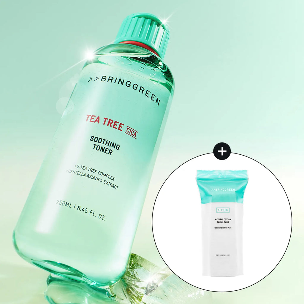 BRINGGREEN Tea Tree Cica Soothing Toner 500ml Set (+Cotton Pads)
