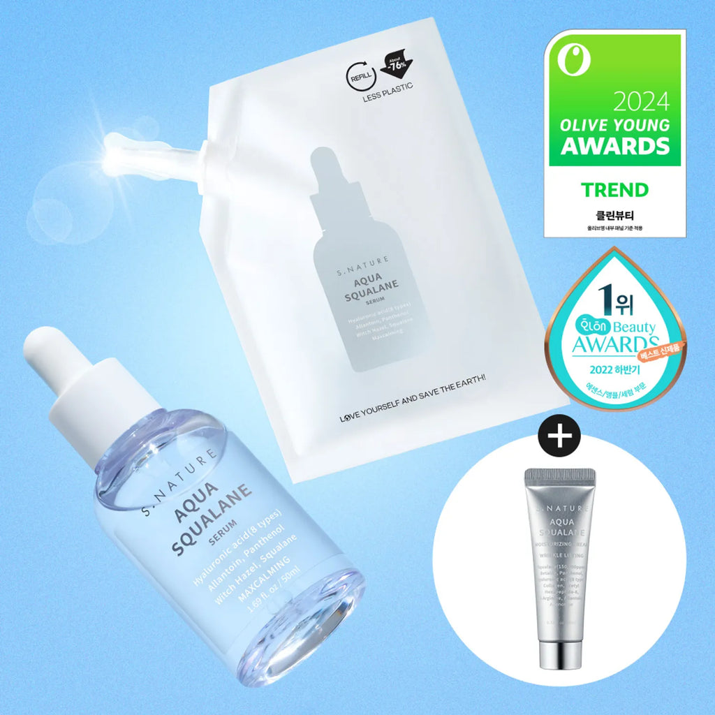 S.NATURE Aqua Squalane Serum 50mL (+50mL Refill + Moisturizing Cream 10mL)