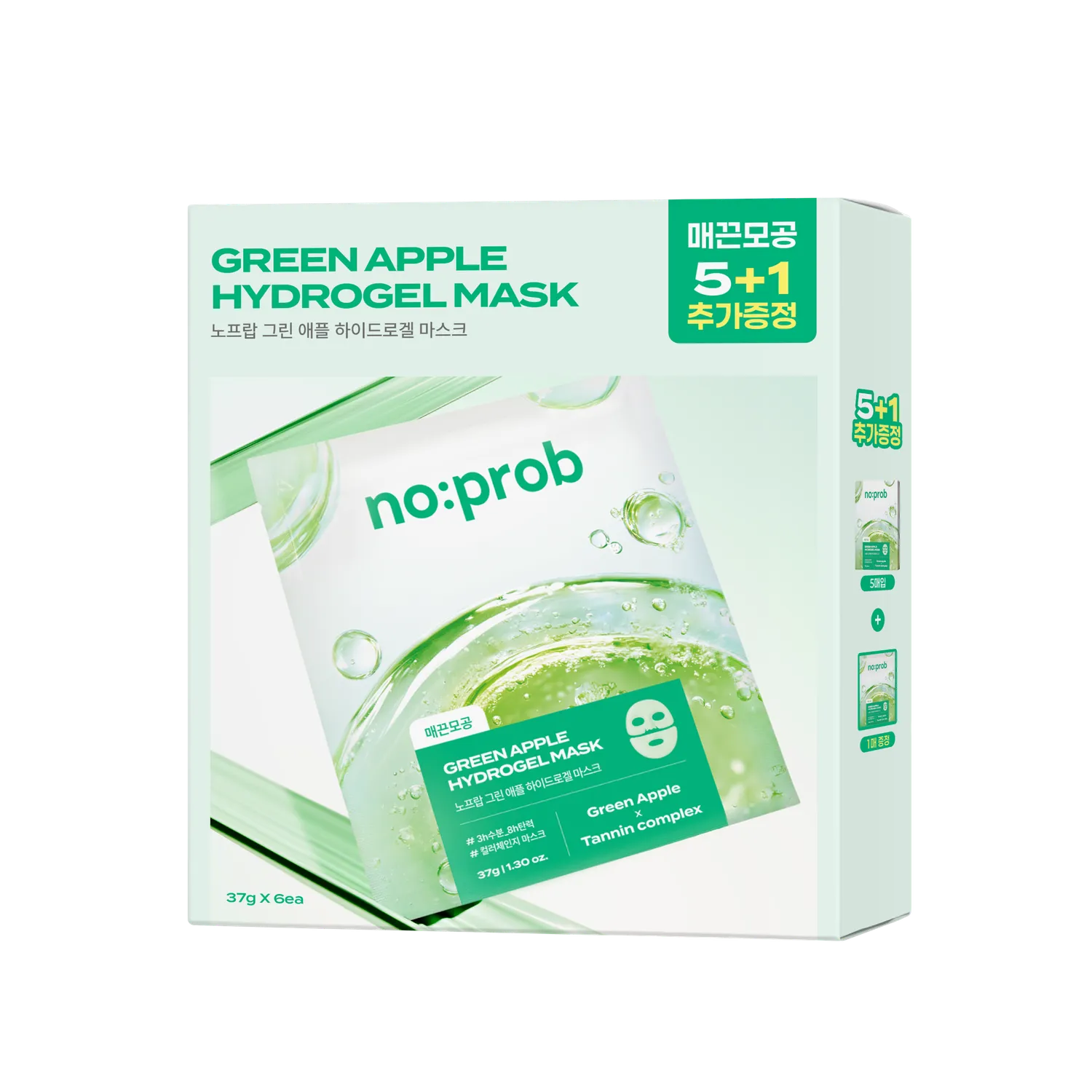 NoProb Hydrogel Mask Sheet Volume Glow 5+1 Set (Pink Collagen/Blue Azulene/Green Apple)