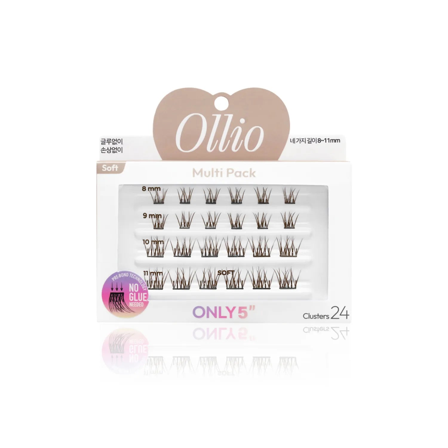 Ollio No Glue Eyelash [Multi PACK] (8/9/10/11mm) 24pcs