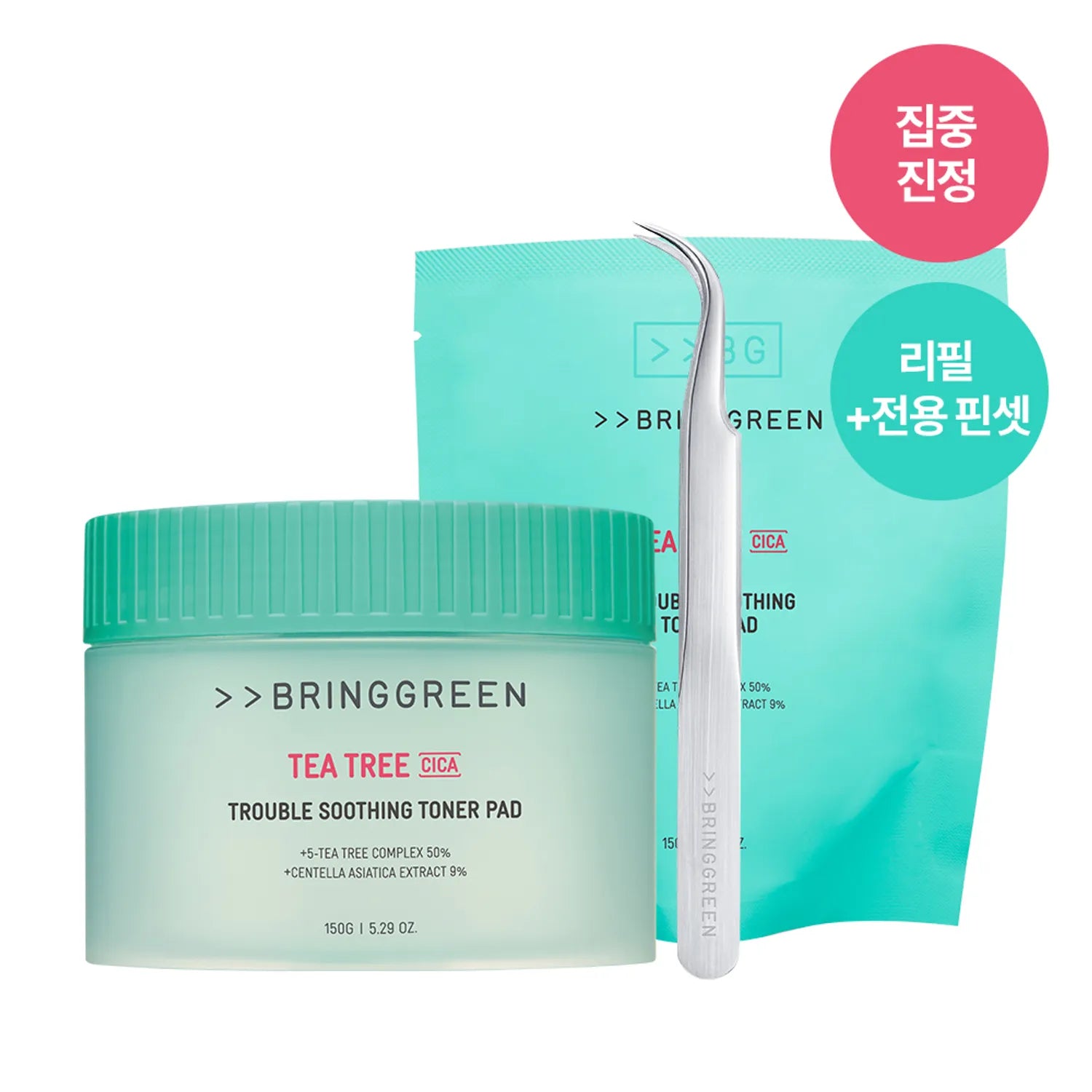 BRINGGREEN Tee Tree Cica Trouble Soothing Toner Pad 90P Refill Set (+Blister 6P)