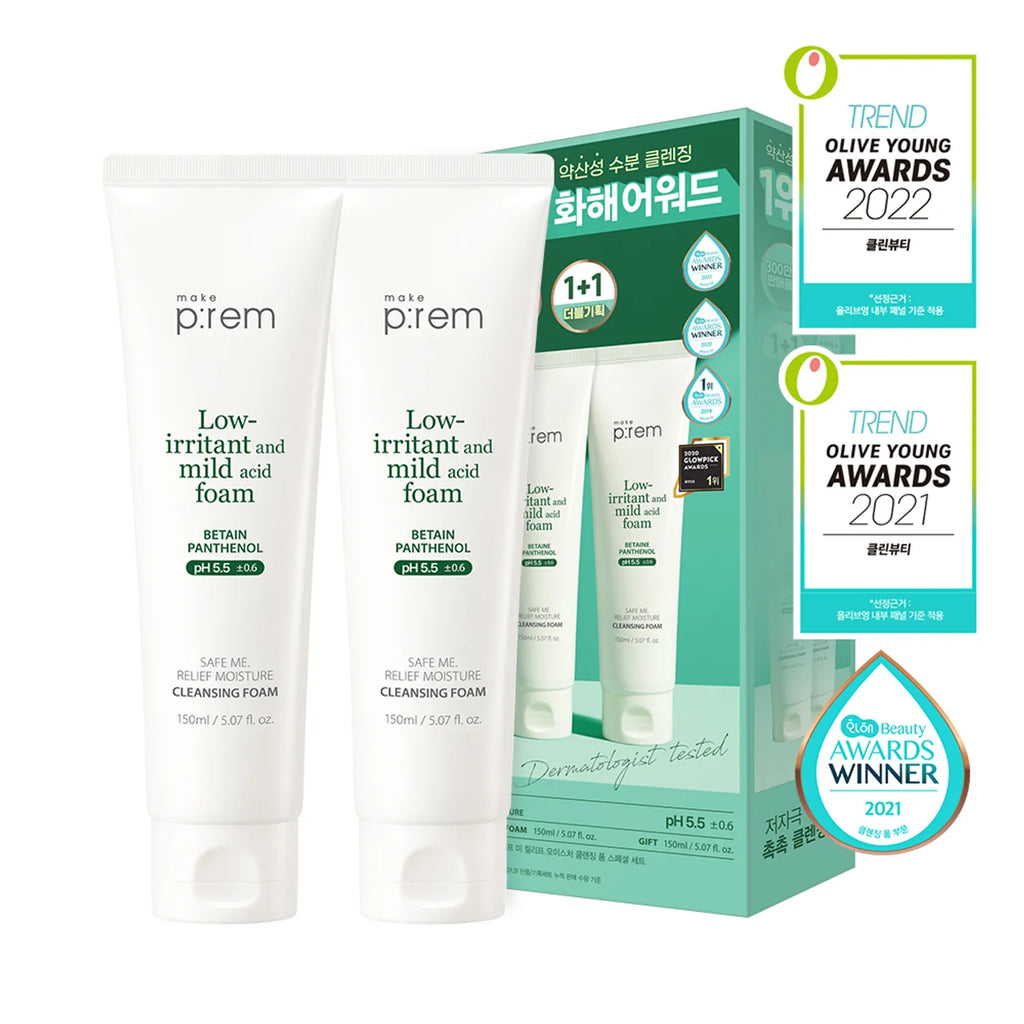 makeprem Safe Me Relief Moisture Cleansing Foam 150ml 1+1 Set (+PDRN Cleansing Milk 21ml)