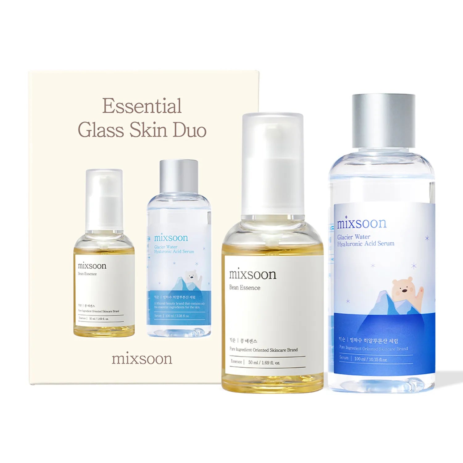 mixsoon Essential Glass Skin Duo (Bean Essence 50ml + Glacier Water Hyaluronic Acid Serum 100ml)