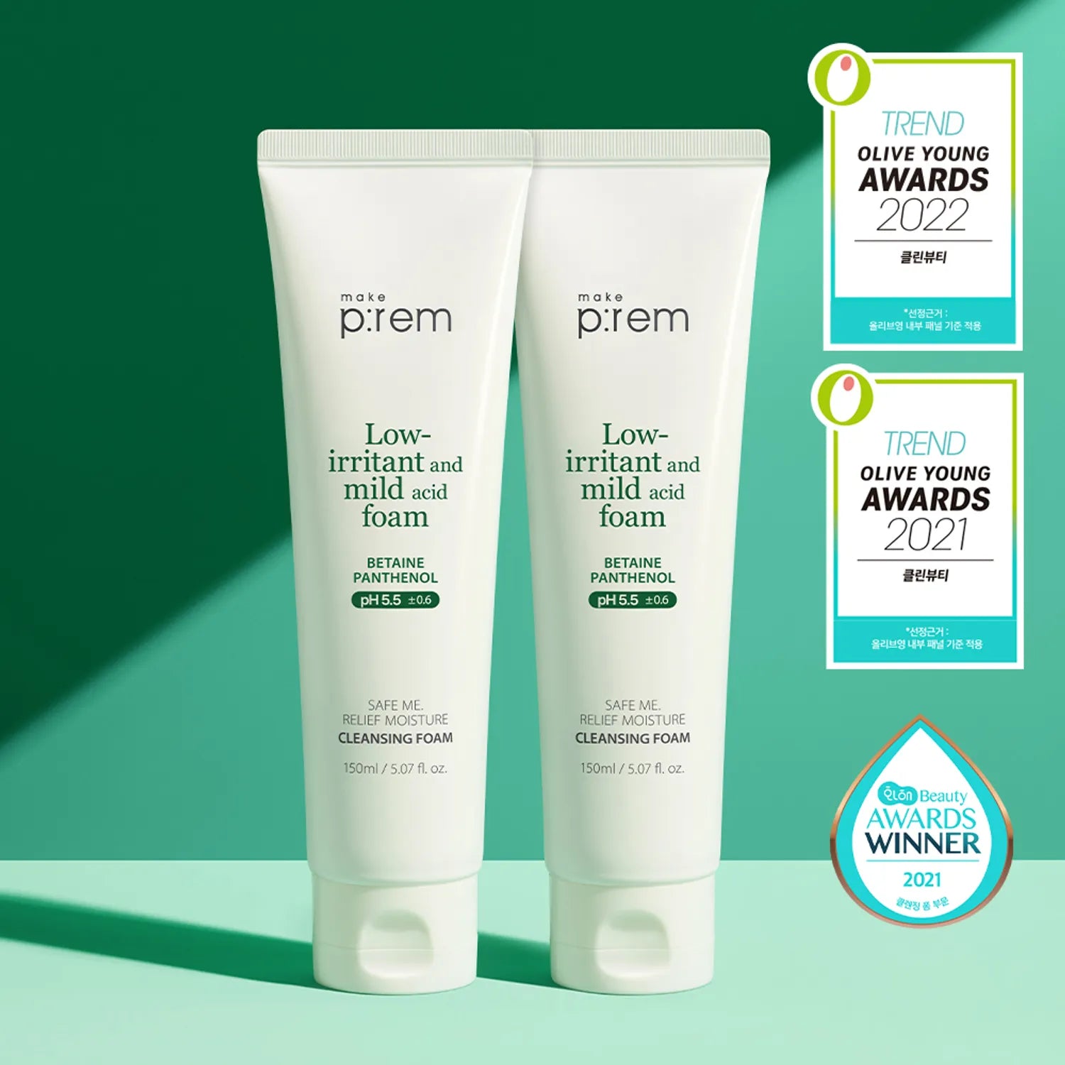 makeprem Safe Me Relief Moisture Cleansing Foam 150ml 1+1 Set (+PDRN Cleansing Milk 21ml)