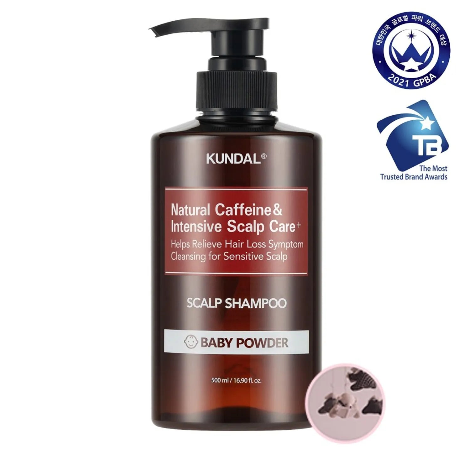 KUNDAL Natural Caffeine & Intensive Scalp Care+ Scalp Shampoo 500mL #Baby Powder