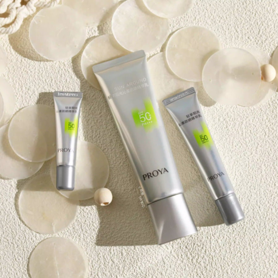 Proya Ultra-Thin Silver Tube Soothing Sunscreen Cream, high protection, lightweight, non-greasy, perfect for daily use, 50ml.