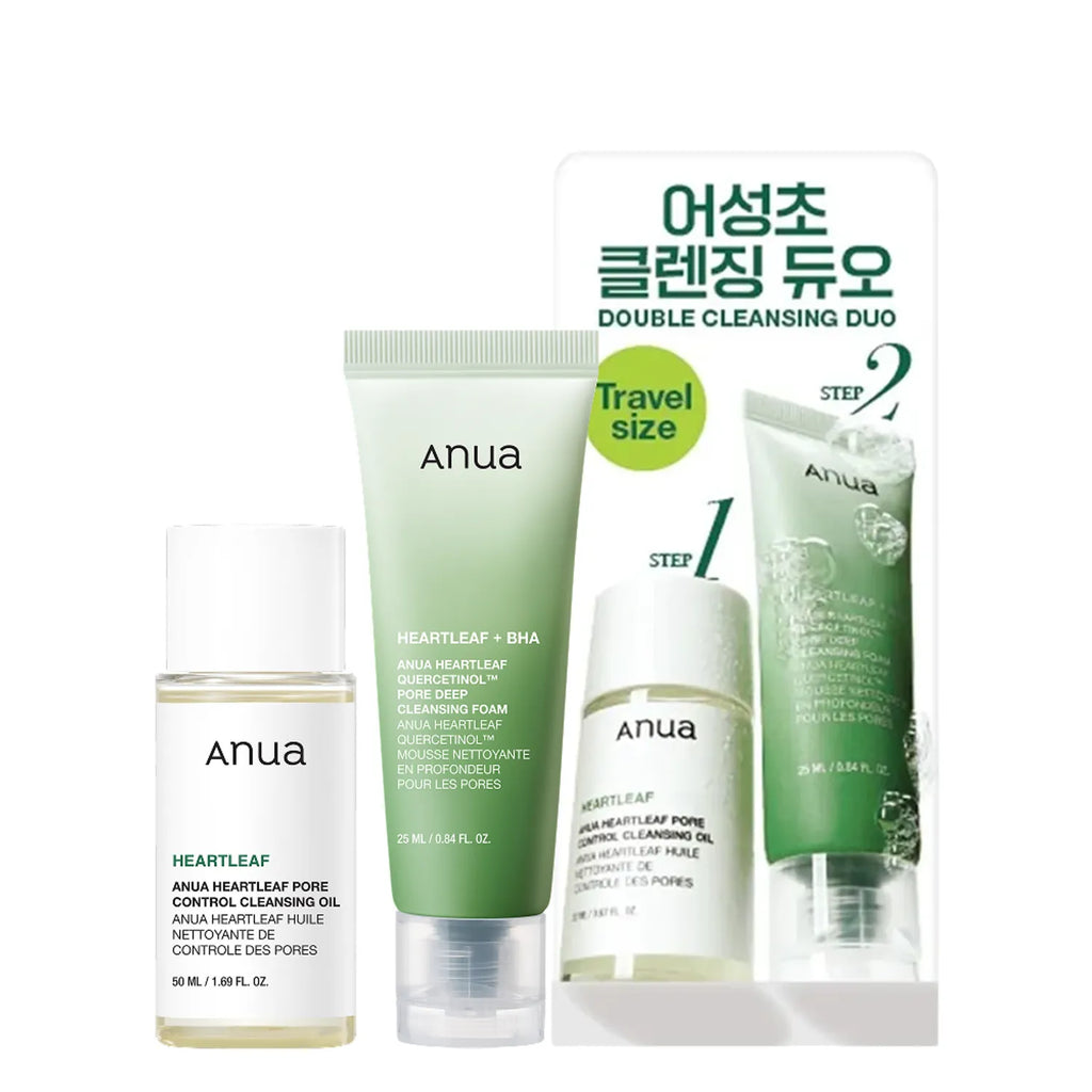 Anua Heartleaf Travel Cleansing Set (Heartleaf Pore Control Cleansing Oil 20ml+ Heartleaf Quercetinol Pore Deep Cleansing Foam 25m
