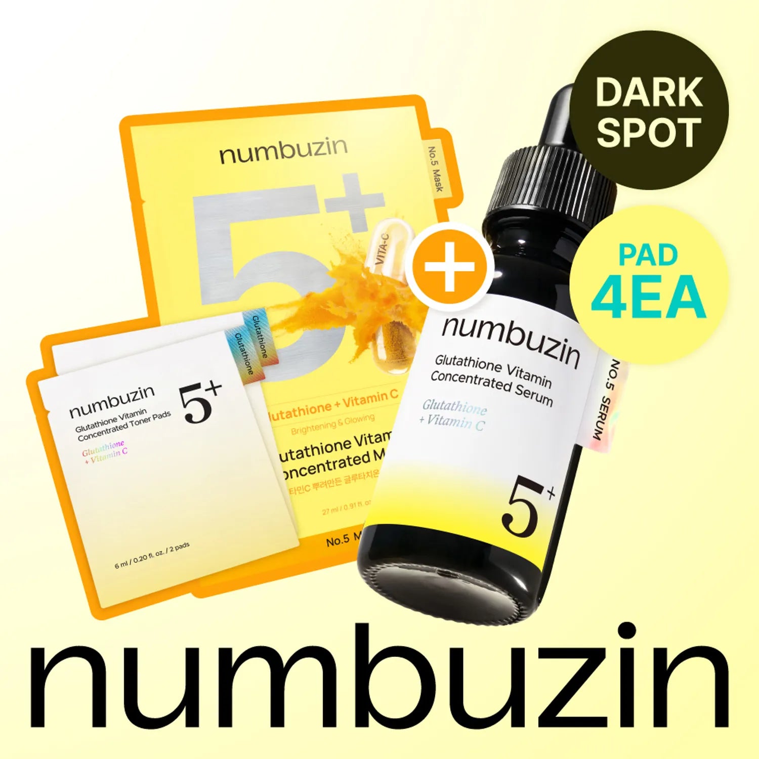 numbuzin No. 5+ Glutathione Vitamin Concentrated Serum 30ml Set (+Mask Sheet 1ea+Pad 2P*2ea)