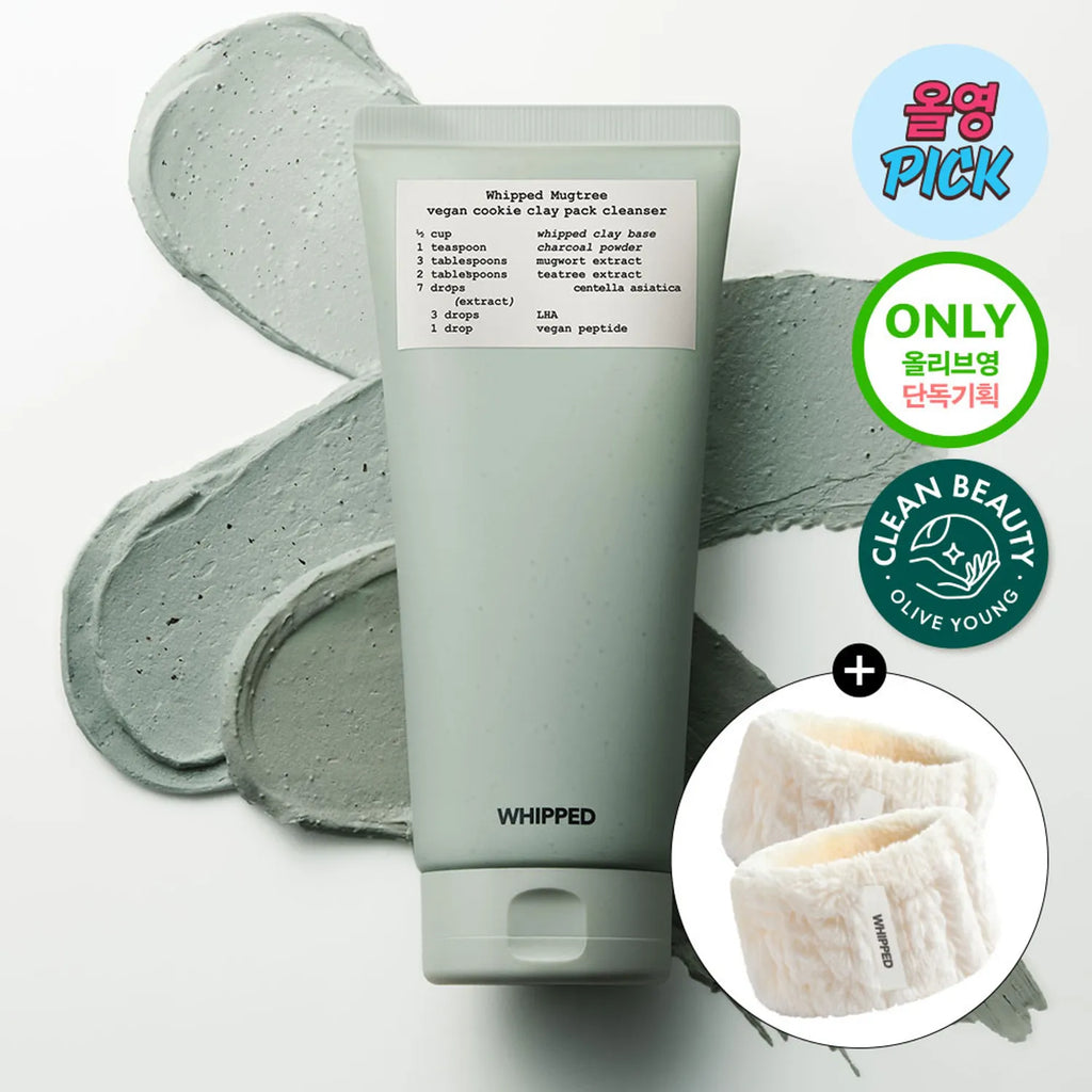 Whipped Mugtree Vegan Cookie Clay Pack Cleanser 180ml Set (+Wrist Wash Band 2ea)