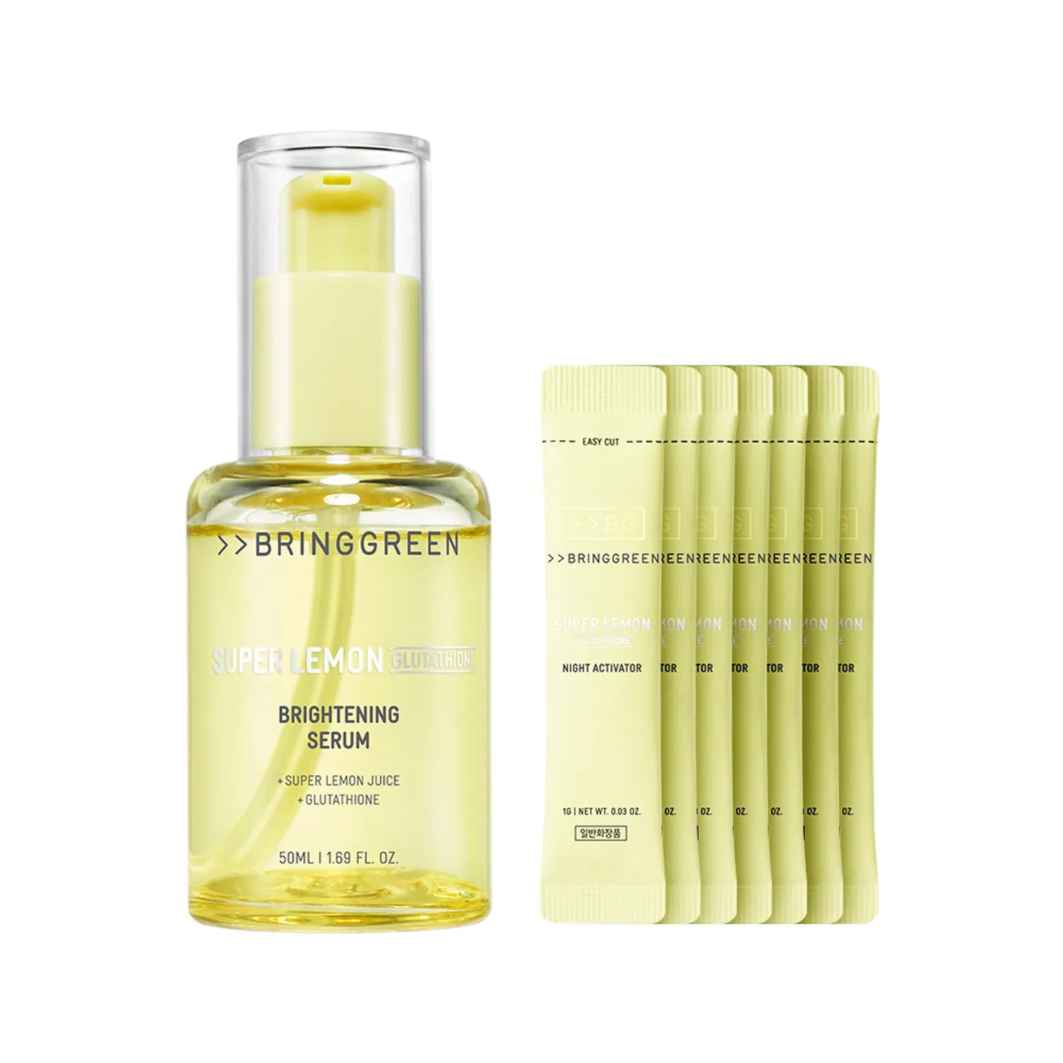 BRINGGREEN Super Lemon Glutathione Brightening Serum 50ml Set (+Night Activator 7 Sticks)