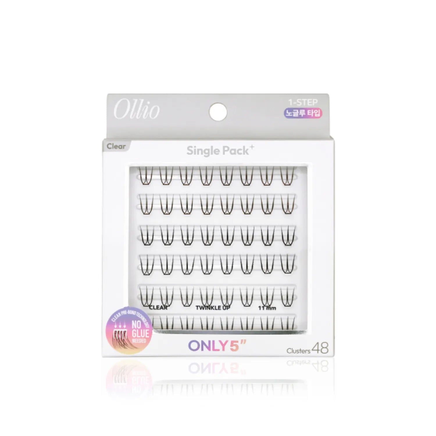 Ollio No Glue Eyelash #Clear Single [PACK Plus] (Short/Wide) (48pcs/36pcs)