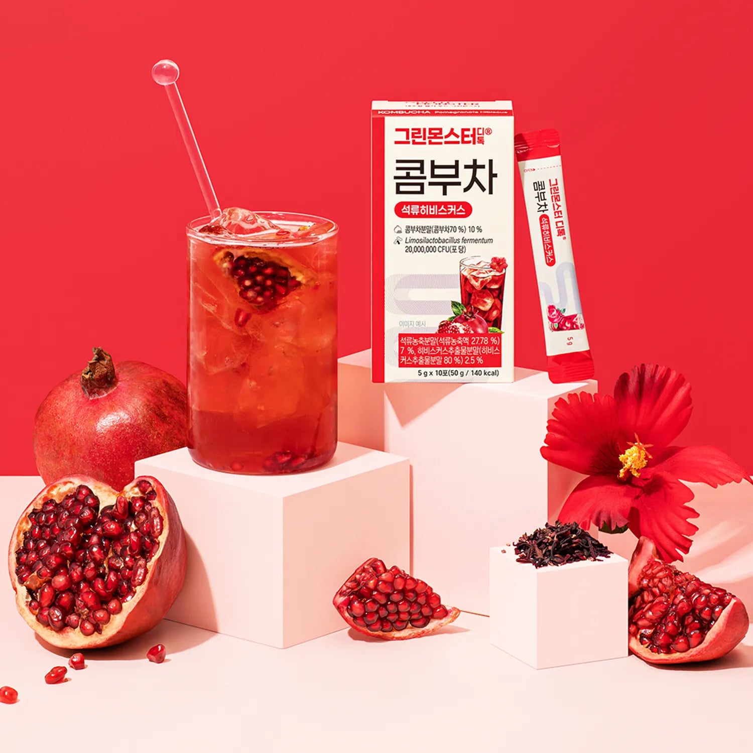 GREEN MONSTER D-toc Kombucha #Pomegranate Hibiscus 10 Sticks