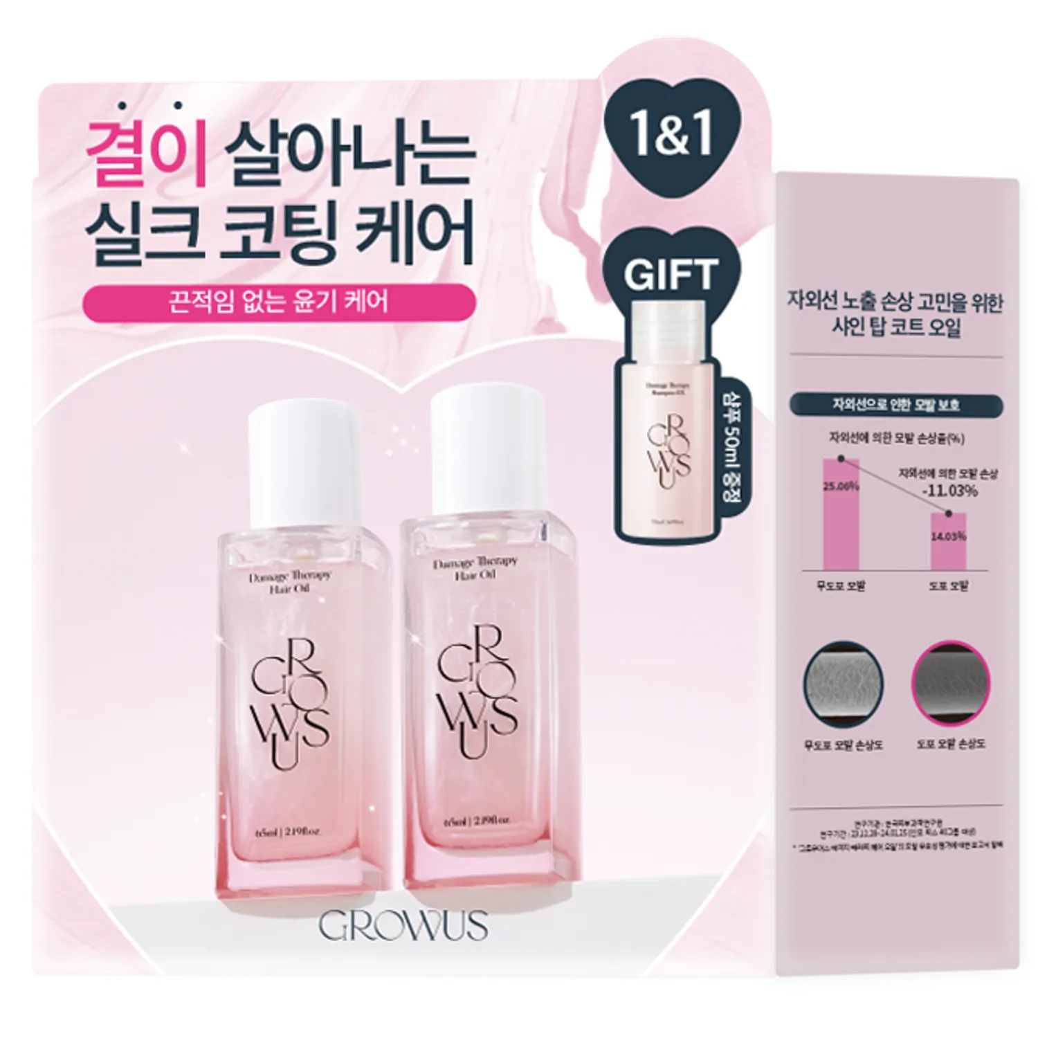 growus Damage Therapy Hair Oil 65ml Double Pack (+Shampoo 50ml)