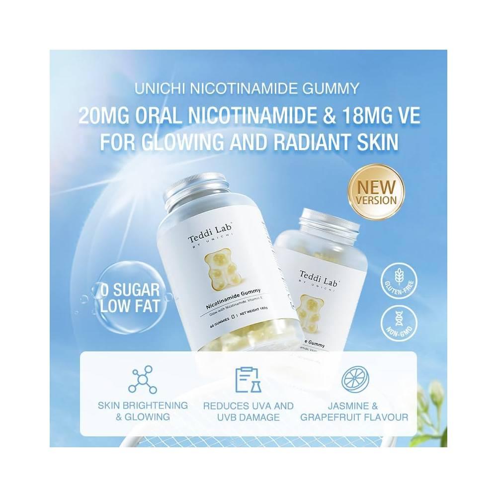 Nicotinamide Gummy, Glow with Nicotinamide & Vitamin E, Jasmine & Grapefruit Flavor, 60 gummies