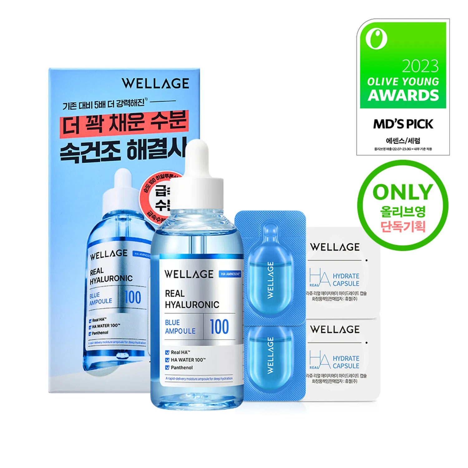 WELLAGE Real Hyaluronic Blue 100 Ampoule 100ml Set (+One Day Kit 4ml)