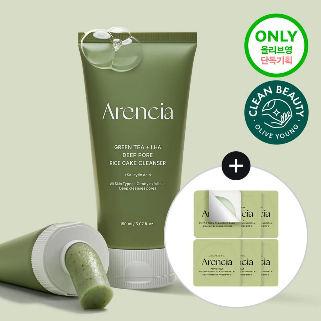 Arencia Green Tea + LHA Deep Pore Rice Cake Cleanser 150g Set (+Cleansing Balm 3g*6ea)