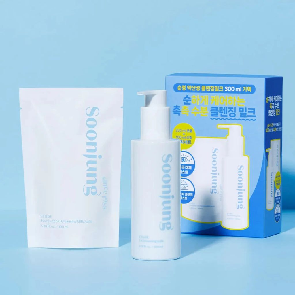 ETUDE Soonjung 5.6 Cleansing Milk 200ml Refill Set (+Refill 100ml)