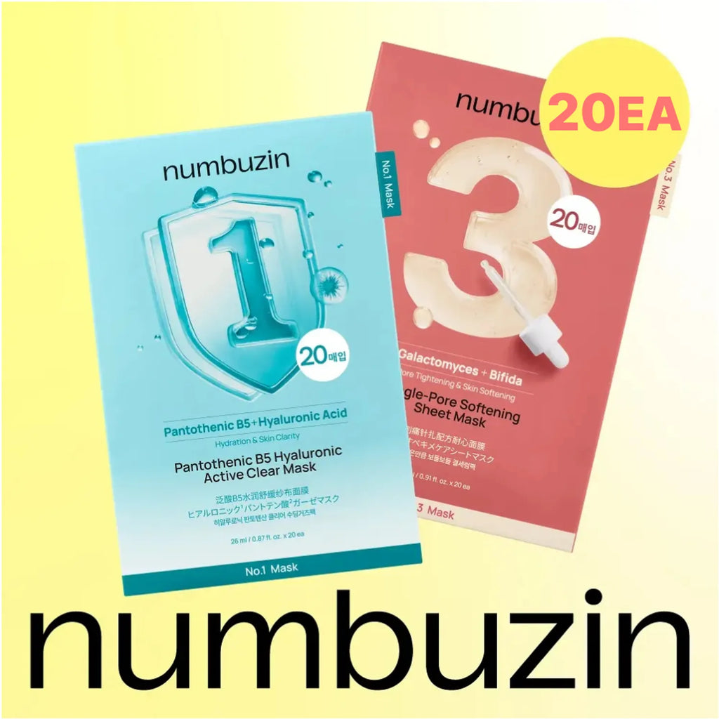 numbuzin Sheet Mask 20EA (No. 1 Pantothenic B5 Hyaluronic Mask, No. 3 Tingle Pore Softening Mask)