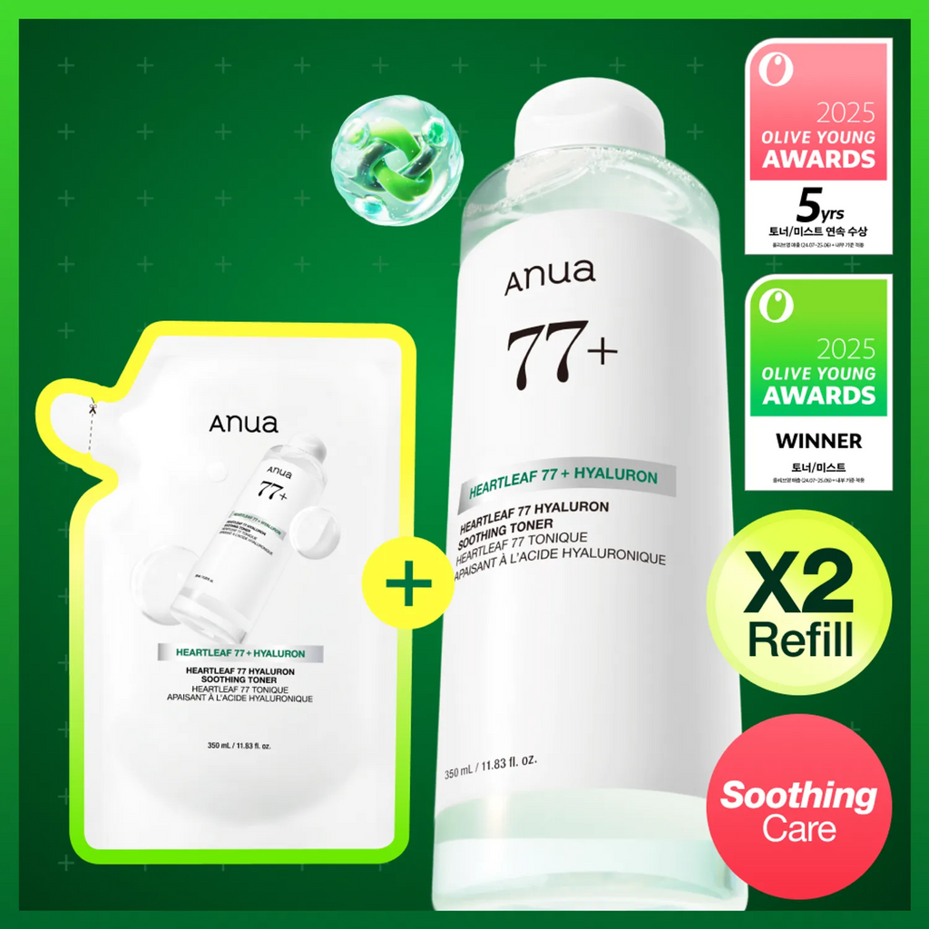 Anua Heartleaf 77 Hyaluron Soothing Toner 350ml Refill Set (+Refill 350ml)