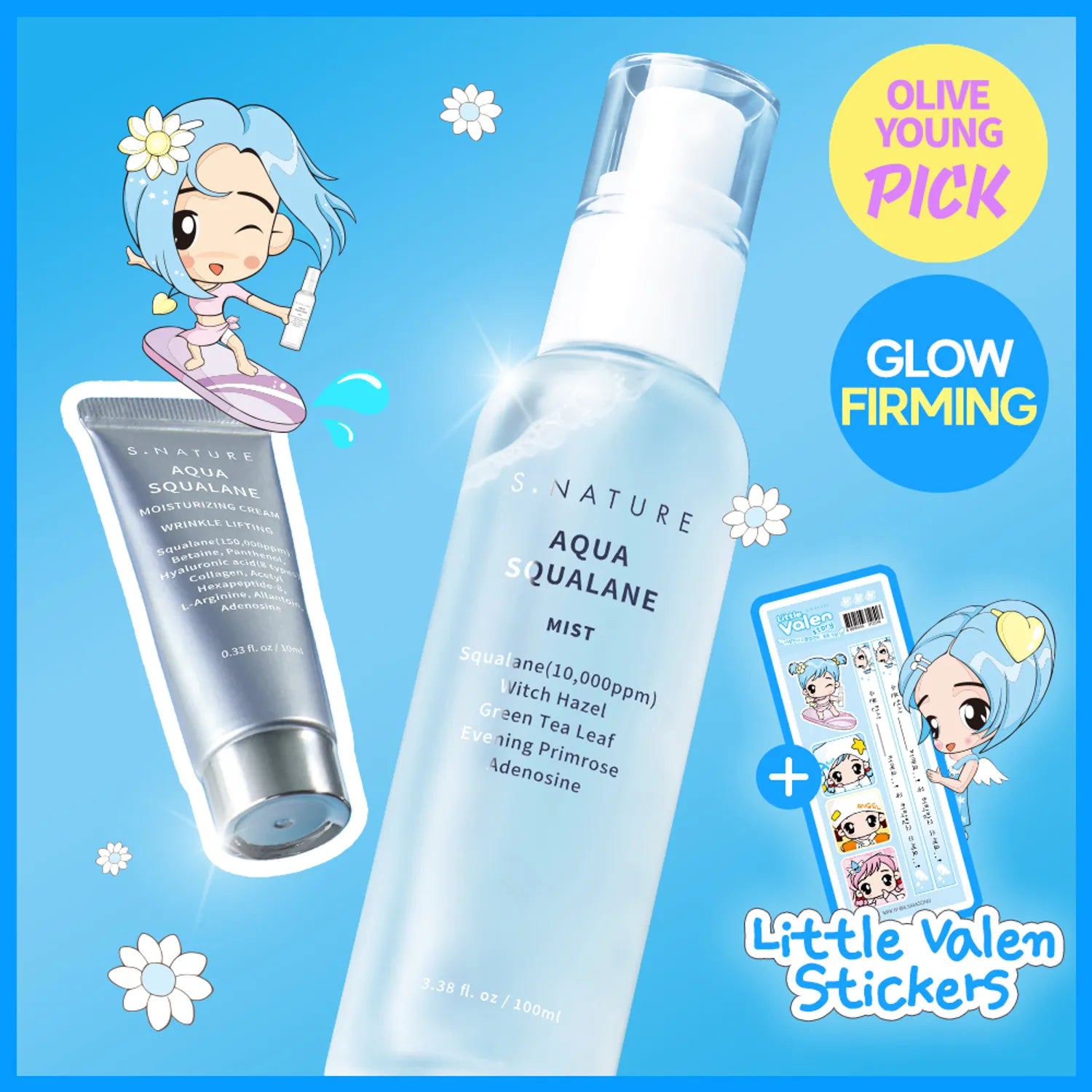 [Valen EDITION] S.NATURE Aqua Squalane Mist 100ml Set (+Moisturizing Cream 10ml+Sticker)