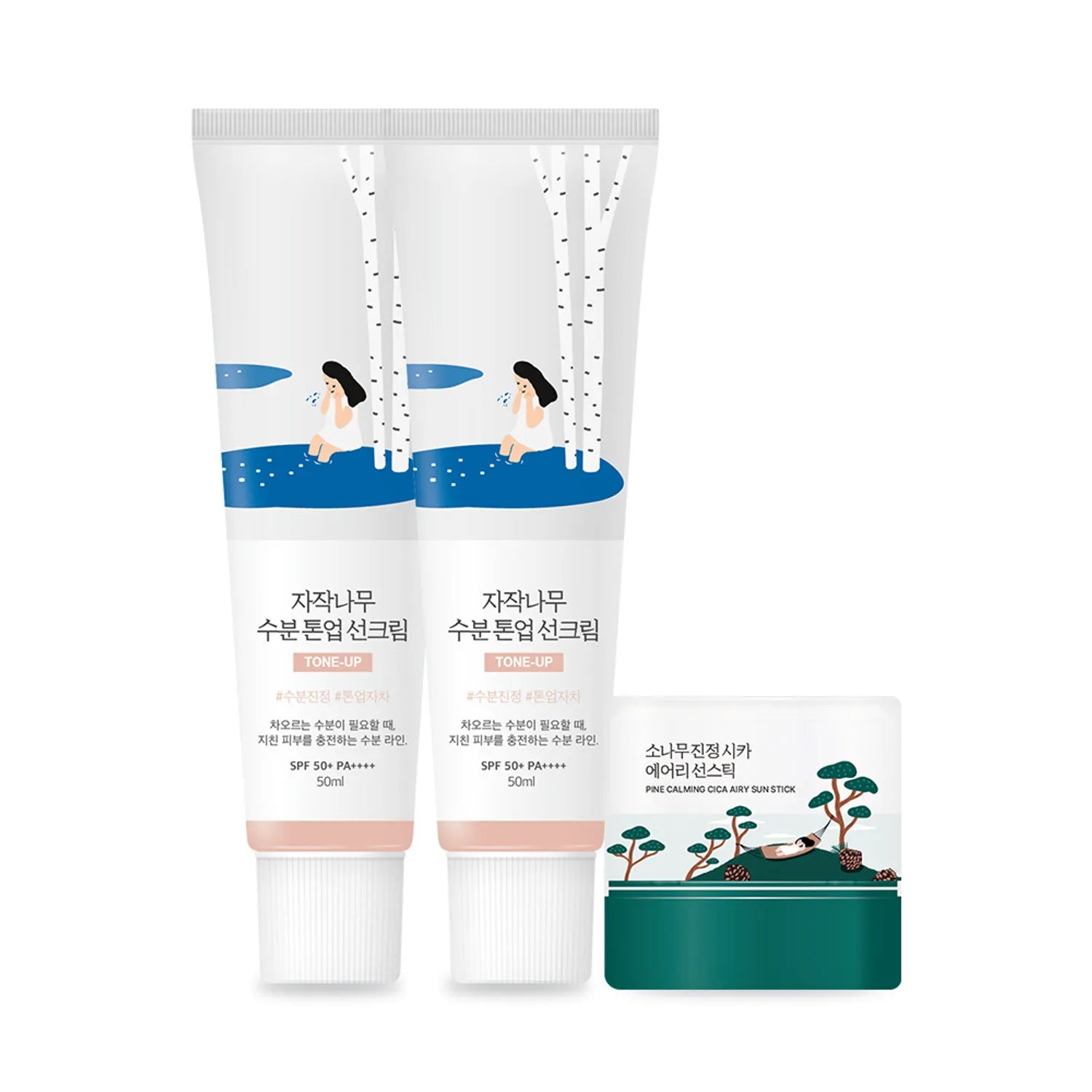 ROUND LAB Birch Juice Moisturizing Tone Up Sun Cream 50ml 1+1 Set (+Pine Sun Stick 10g)