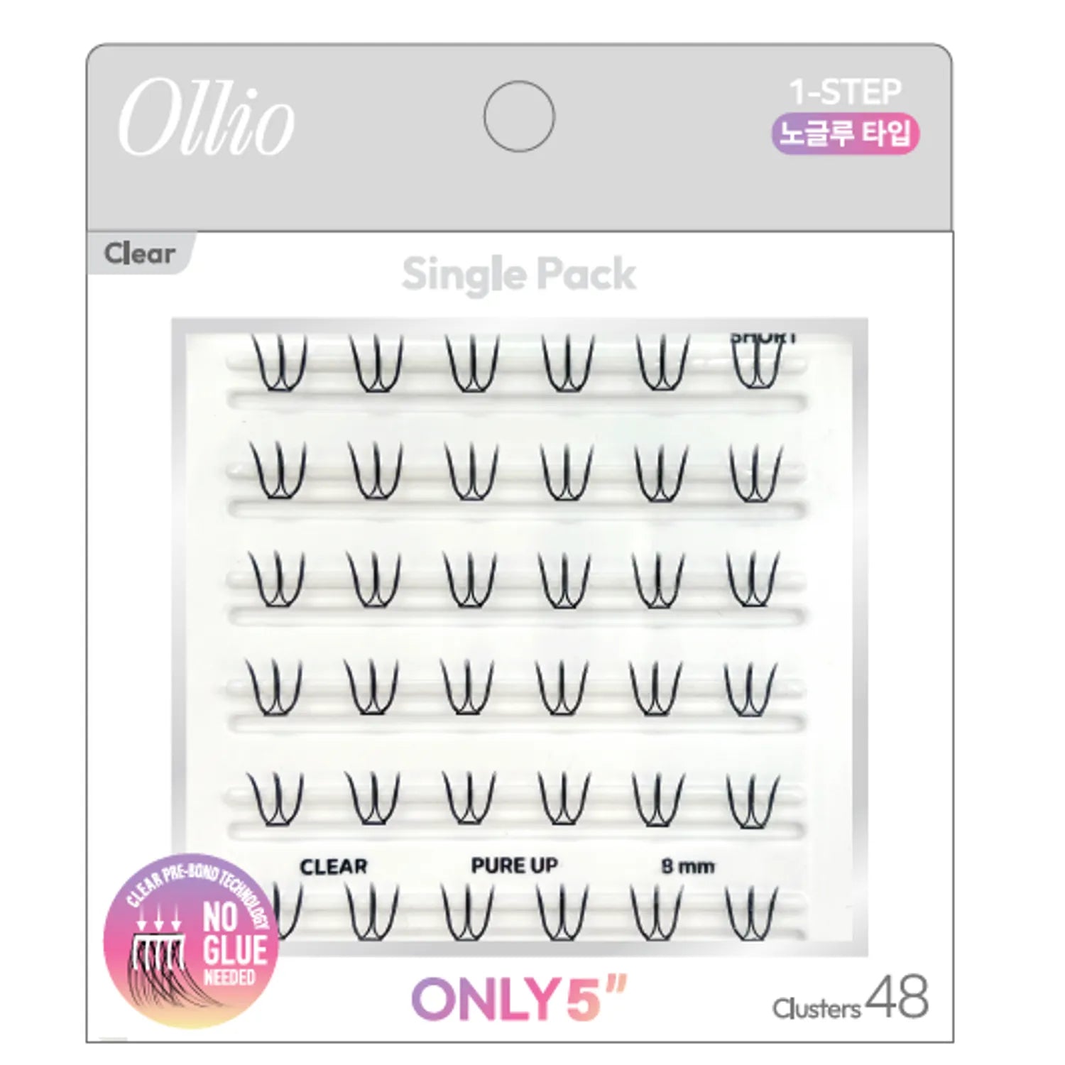 Ollio No Glue Eyelash #Clear Single [PACK Plus] (Short/Wide) (48pcs/36pcs)