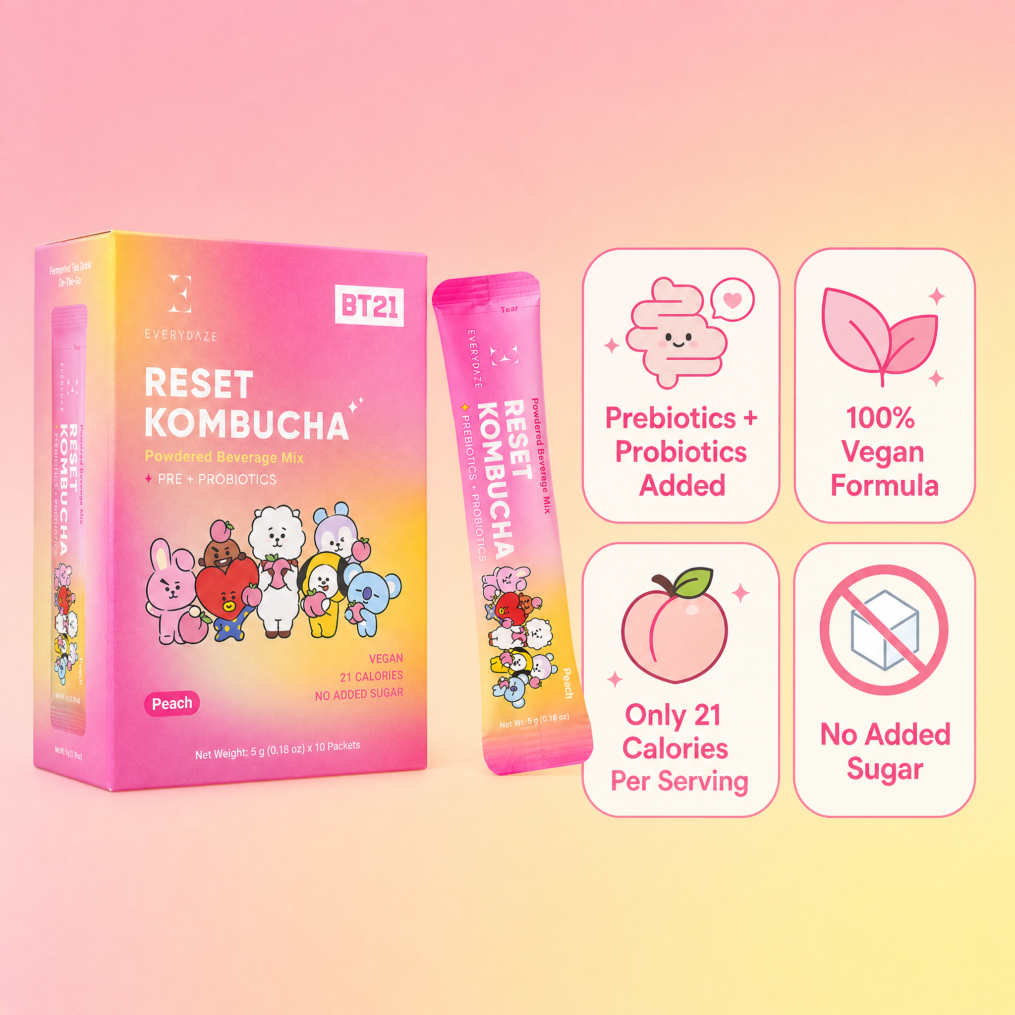 Everyday Reset Kombucha Peach, 5gX10 Packets