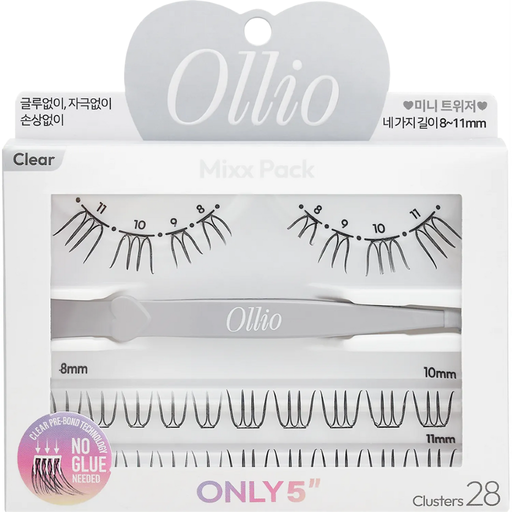 Ollio No Glue Eyelash [Mixx PACK] (8/9/10/11mm) 28pcs (+Mini Tweezer)