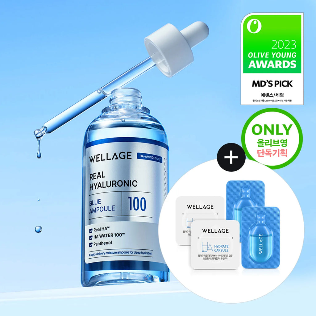 WELLAGE Real Hyaluronic Blue 100 Ampoule 100ml Set (+One Day Kit 4ml)