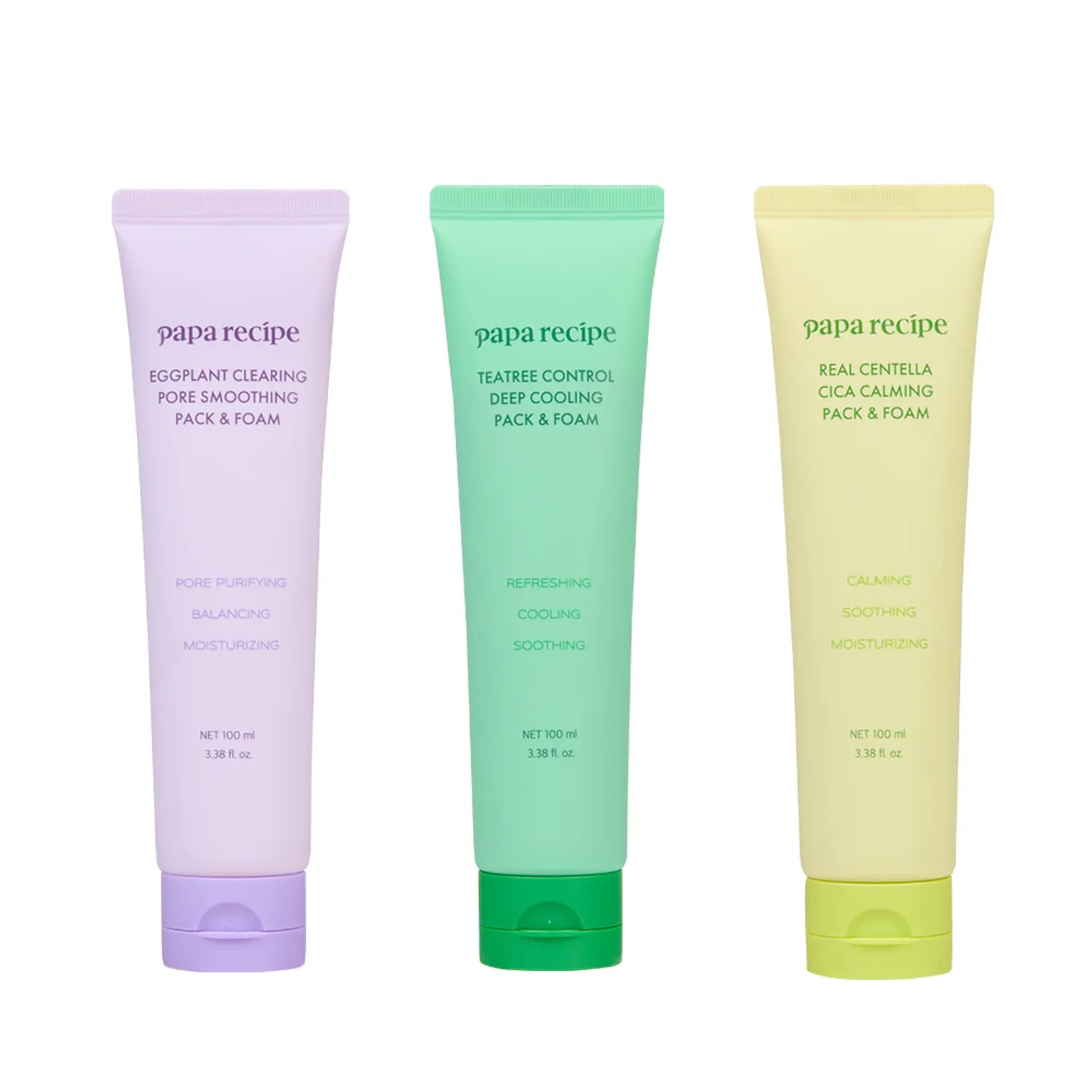 papa recipe Pack & Foam 100ml (Real Centella/Eggplant Clearing/Teatree Control)