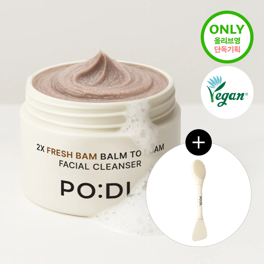 PODL 2X Fresh Bam Balm To Foam Facial Cleanser 130ml Set (+Dual Pore Brush + Wrist Wash Band)