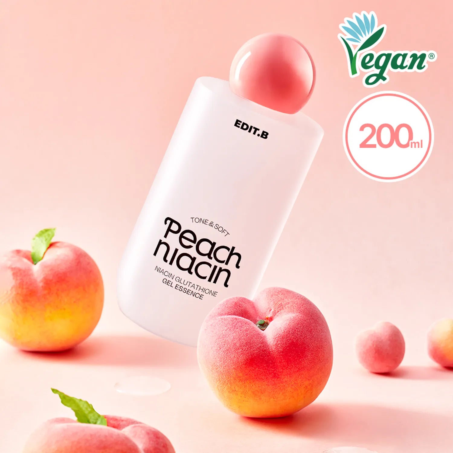 EDIT.B Tone & Soft Peach Niacinamide Glutathione Gel Essence 200ml
