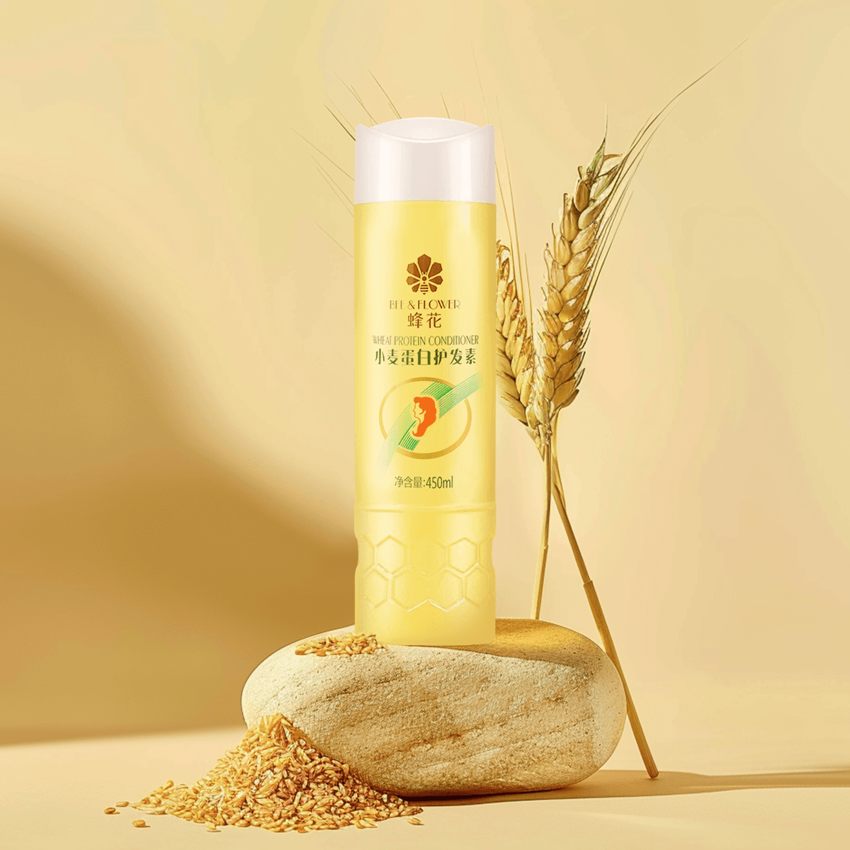 蜂花BEE&FLOWER 小麦蛋白柔顺营养护发素 450ml 滋润保湿 修护毛躁 强韧发丝 减少分叉 干发炸毛发质