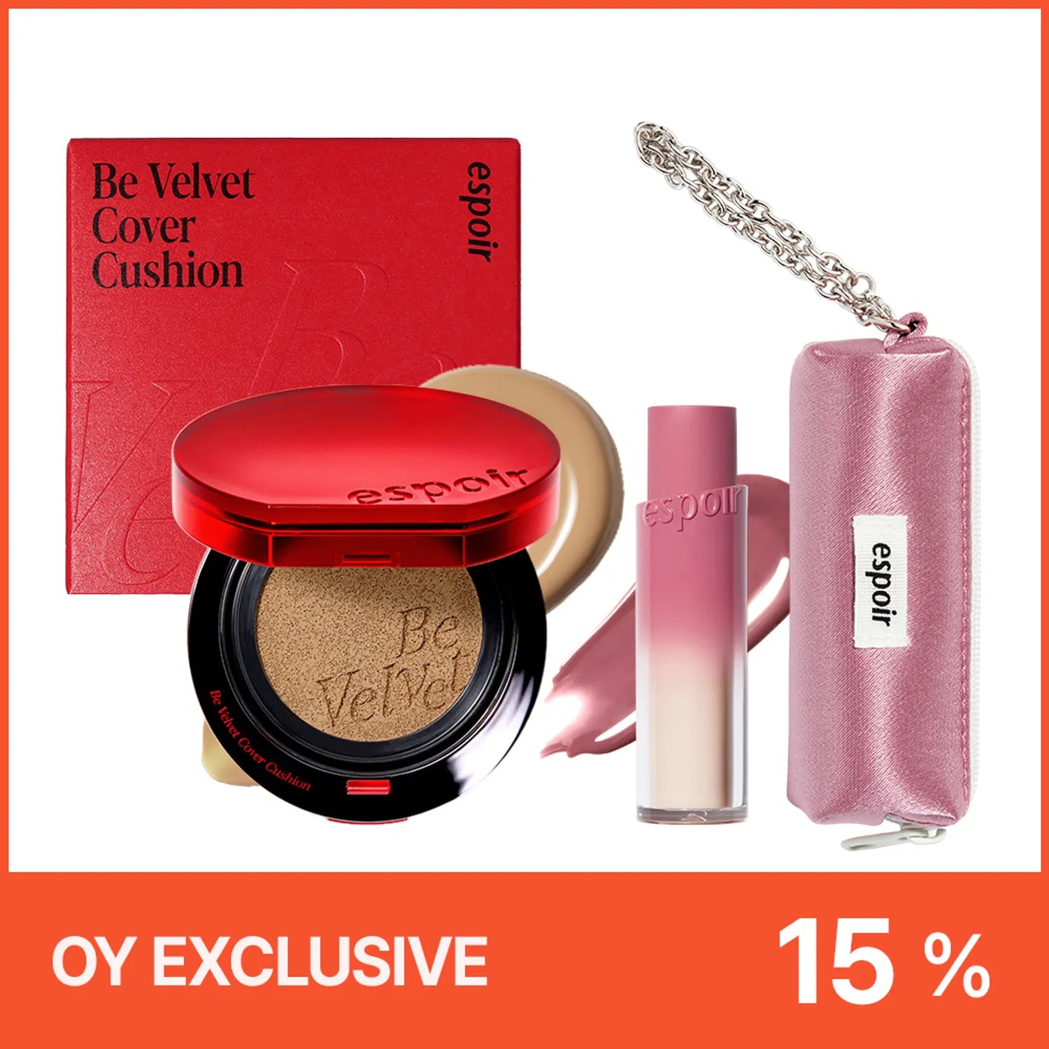 [Set] espoir Be Velvet Cover Cushion (12 Colors)+ Nowear Lipstick Balming Glow + fabric Pouch