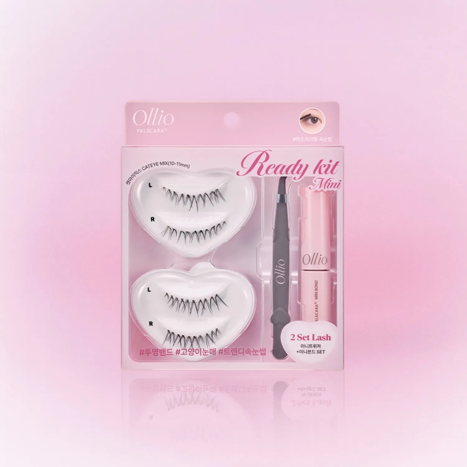 Ollio Falscara Eyelash Ready [KIT] 16pcs (+Mini Bond, Tweezer)