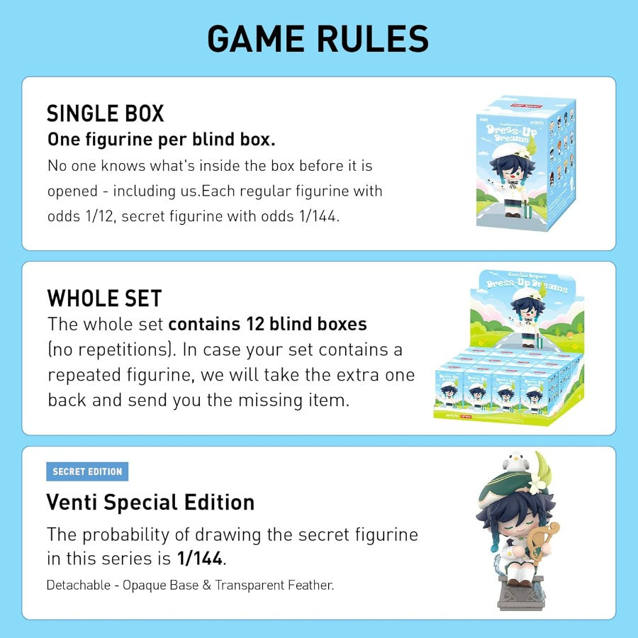 Genshin Impact Dress-Up Dreams Themed Chibi Series Figures, 12PCs Genshin Impact Blind Box Figures, Random Design Action Figures Collectible Toys Home Decorations,Birthday Gifts