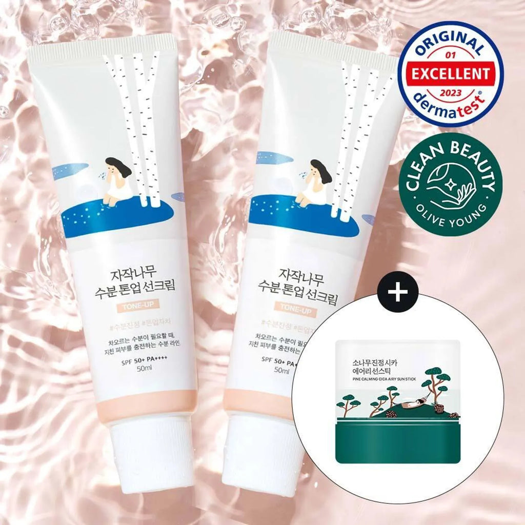 ROUND LAB Birch Juice Moisturizing Tone Up Sun Cream 50ml 1+1 Set (+Pine Sun Stick 10g)