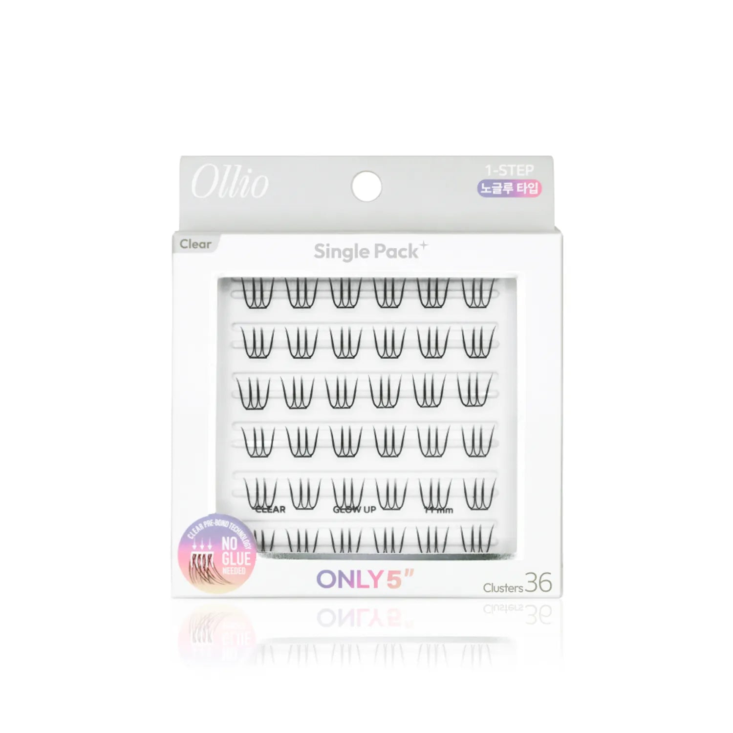 Ollio No Glue Eyelash #Clear Single [PACK Plus] (Short/Wide) (48pcs/36pcs)